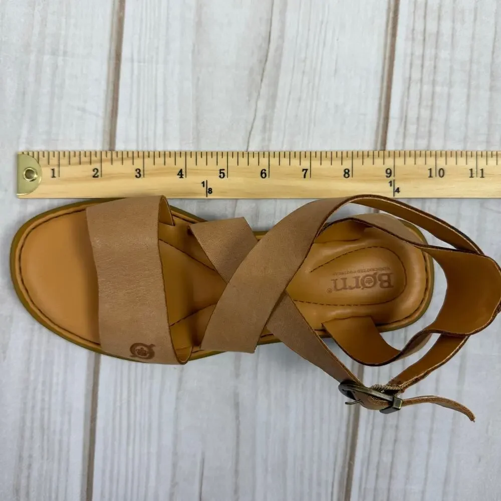 BORN Womens Tan Leather Strappy Ankle Strap Sandals‎ Size 7
